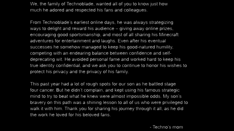 Minecraft r Technoblade dies from cancer as his dad posts message  he'd prepared for followers, Science & Tech News